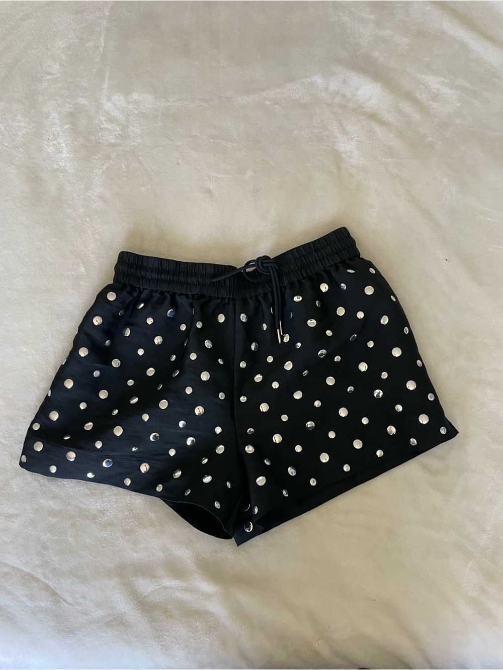Sandro Black High-Waist Drawstring Shorts with Silver Stud Accents - Picture 4 of 11